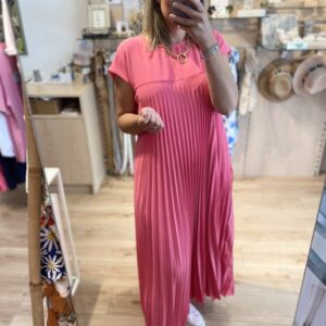 Robe longue plissé fuchsia